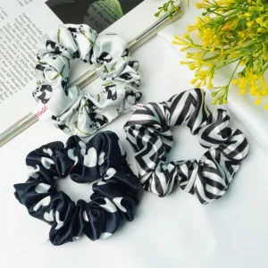 Black & White Printed Scrunchies Set of 3