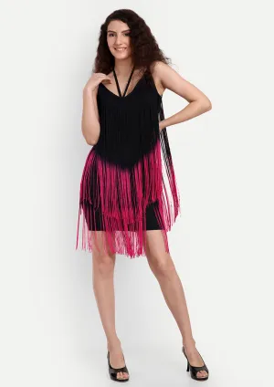 Black Bodycon Mini Dress with Fringe Detailing