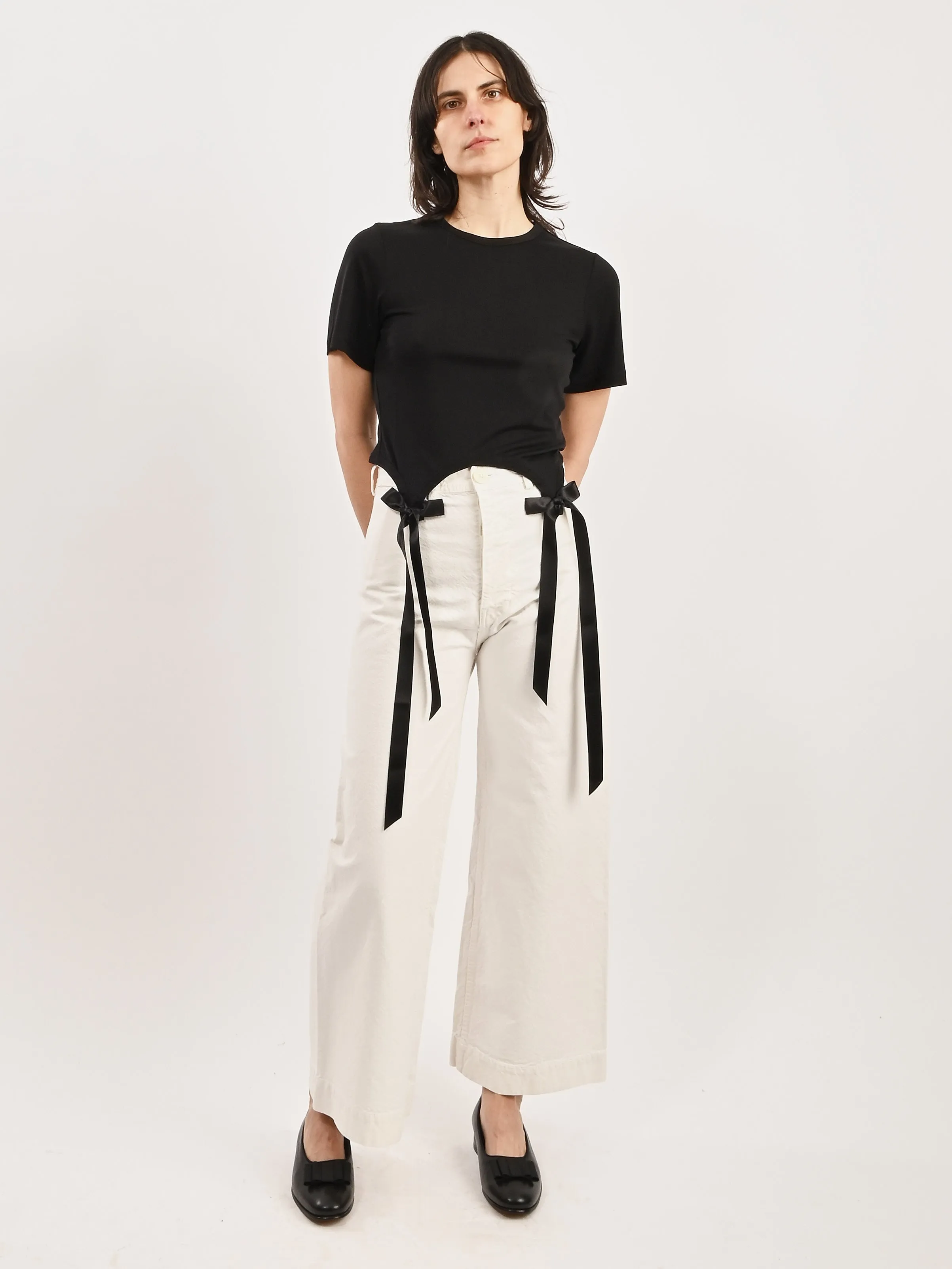 Black Easy S/S T-Shirt W/Bow Tails