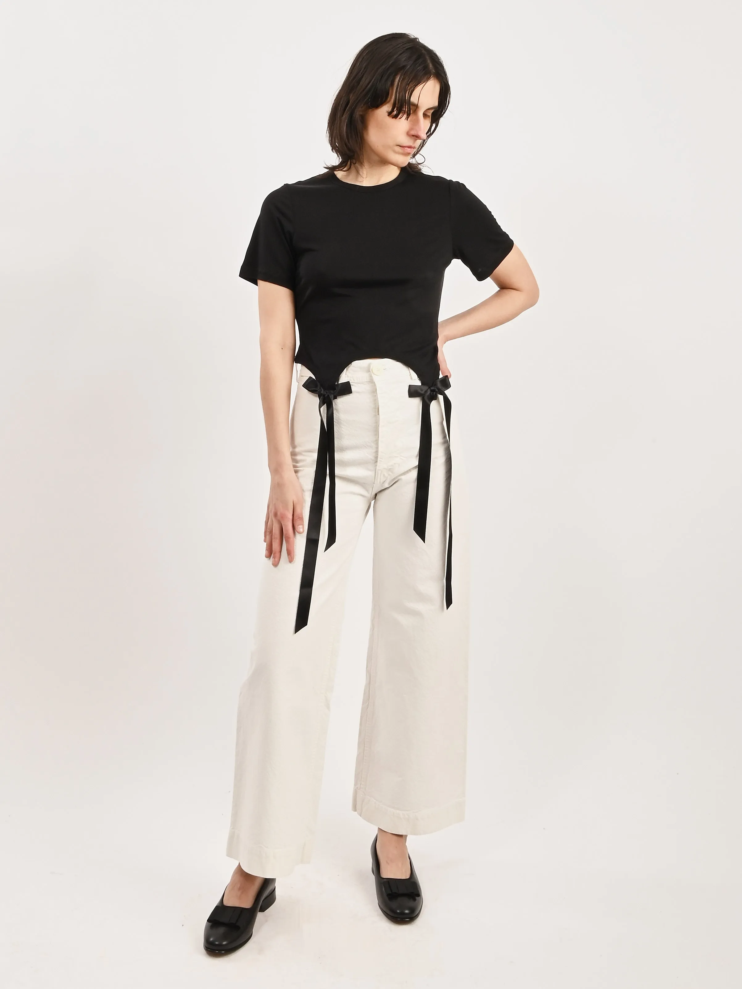 Black Easy S/S T-Shirt W/Bow Tails