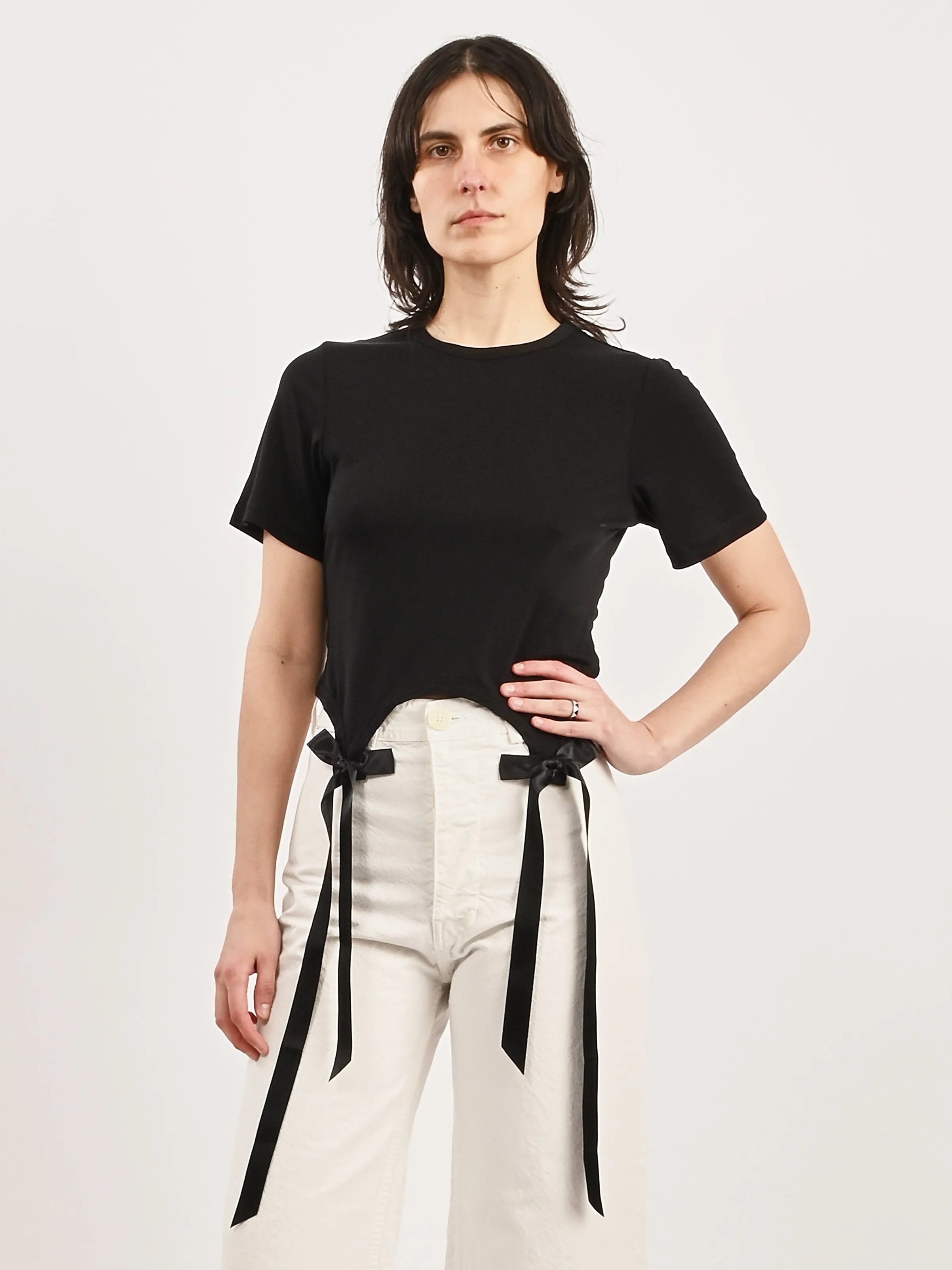 Black Easy S/S T-Shirt W/Bow Tails
