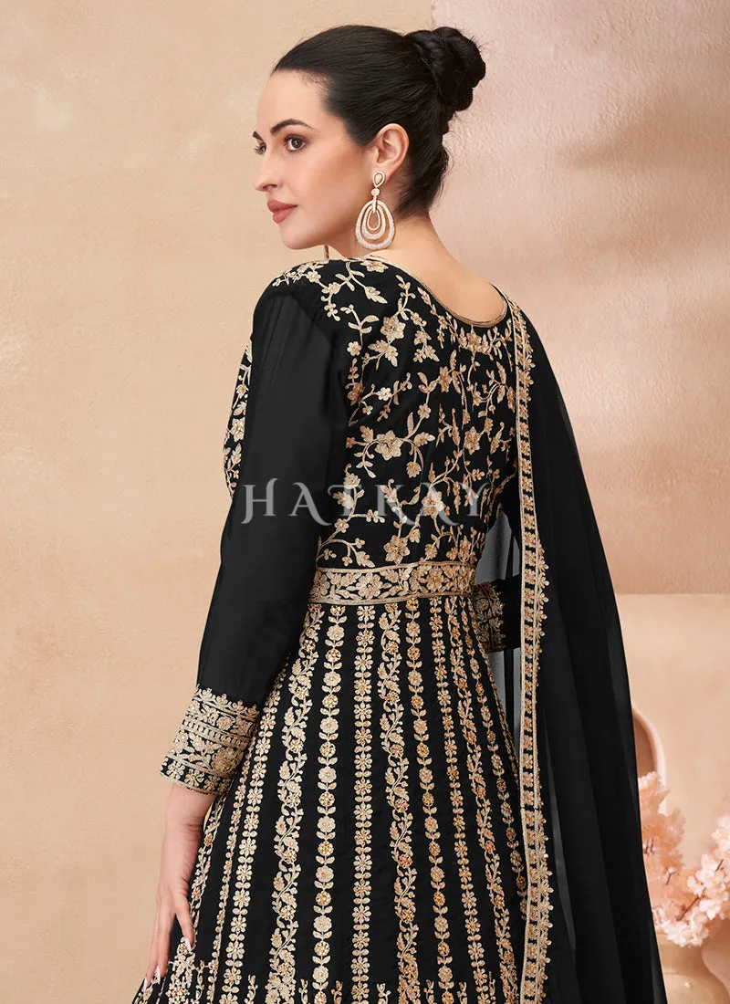 Black Embroidered Anarkali Lehenga