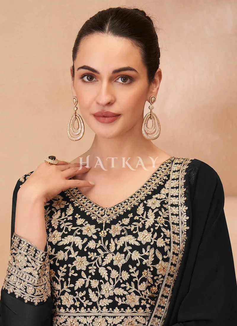 Black Embroidered Anarkali Lehenga