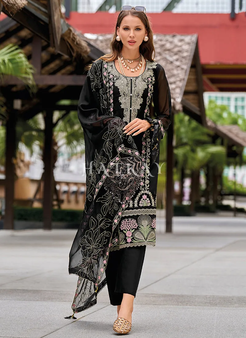 Black Embroidered Organza Salwar Kameez