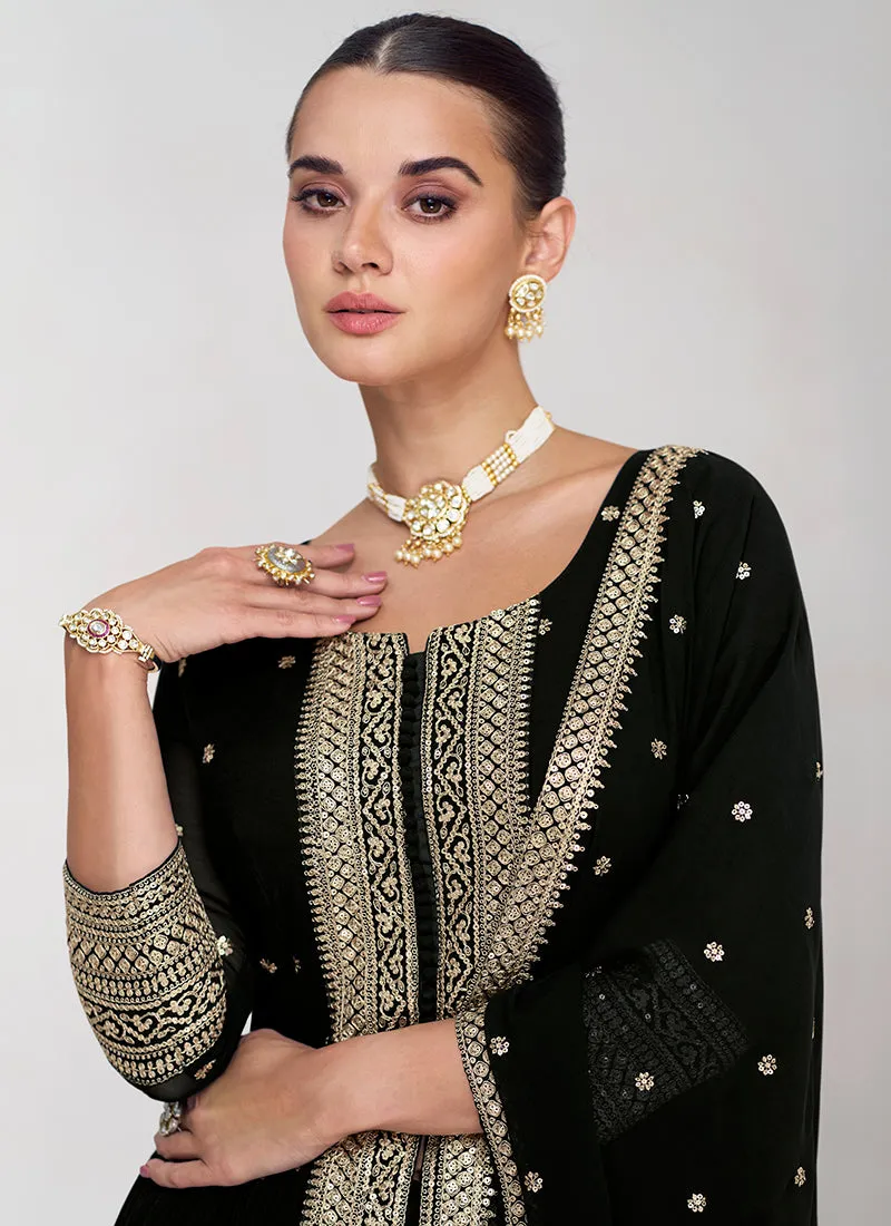 Black Embroidery Traditional Palazzo Suit