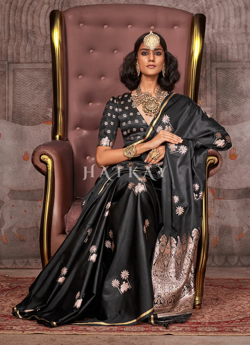 Black Golden Handloom Silk Saree