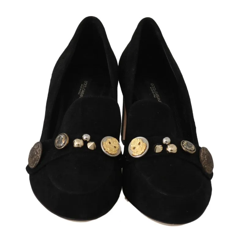 Black Suede Leather Pumps Studded Shoes