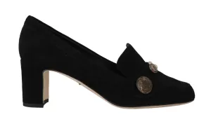 Black Suede Leather Pumps Studded Shoes
