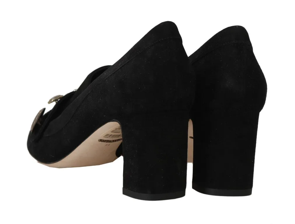 Black Suede Leather Pumps Studded Shoes