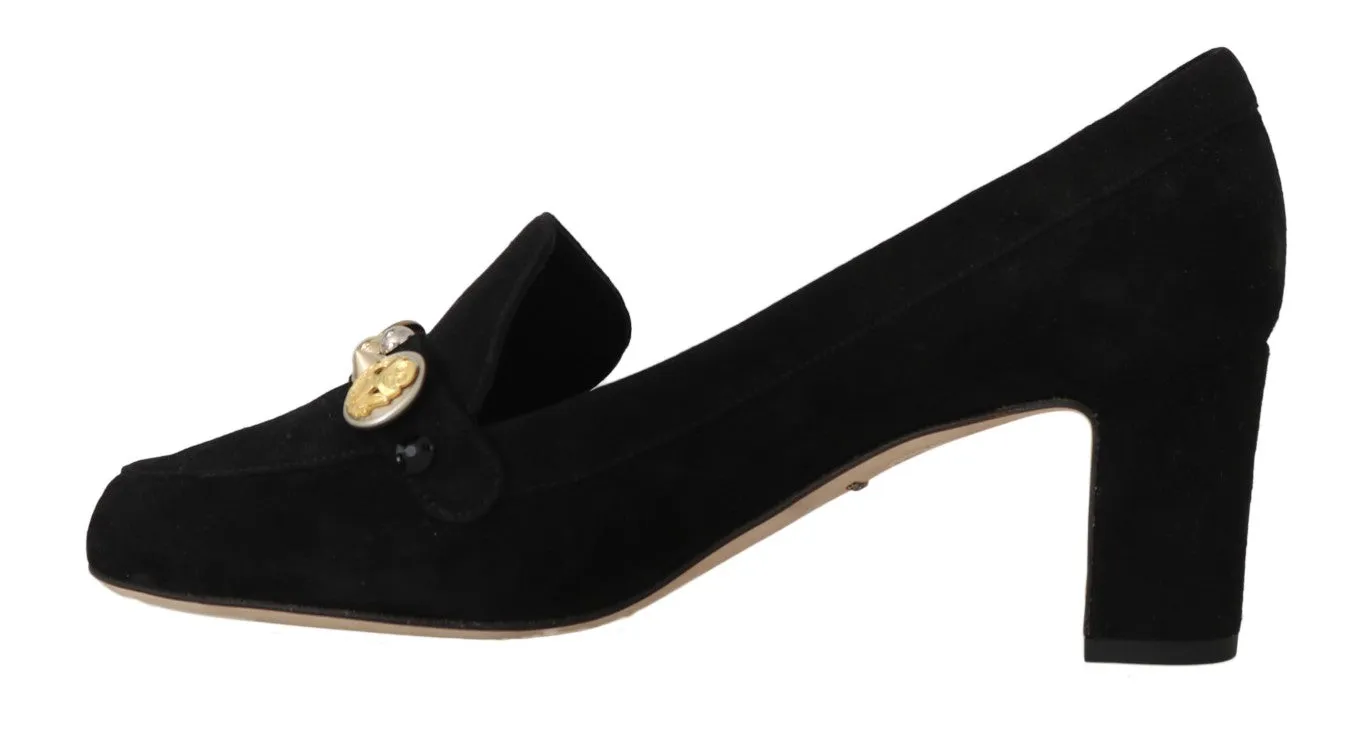 Black Suede Leather Pumps Studded Shoes