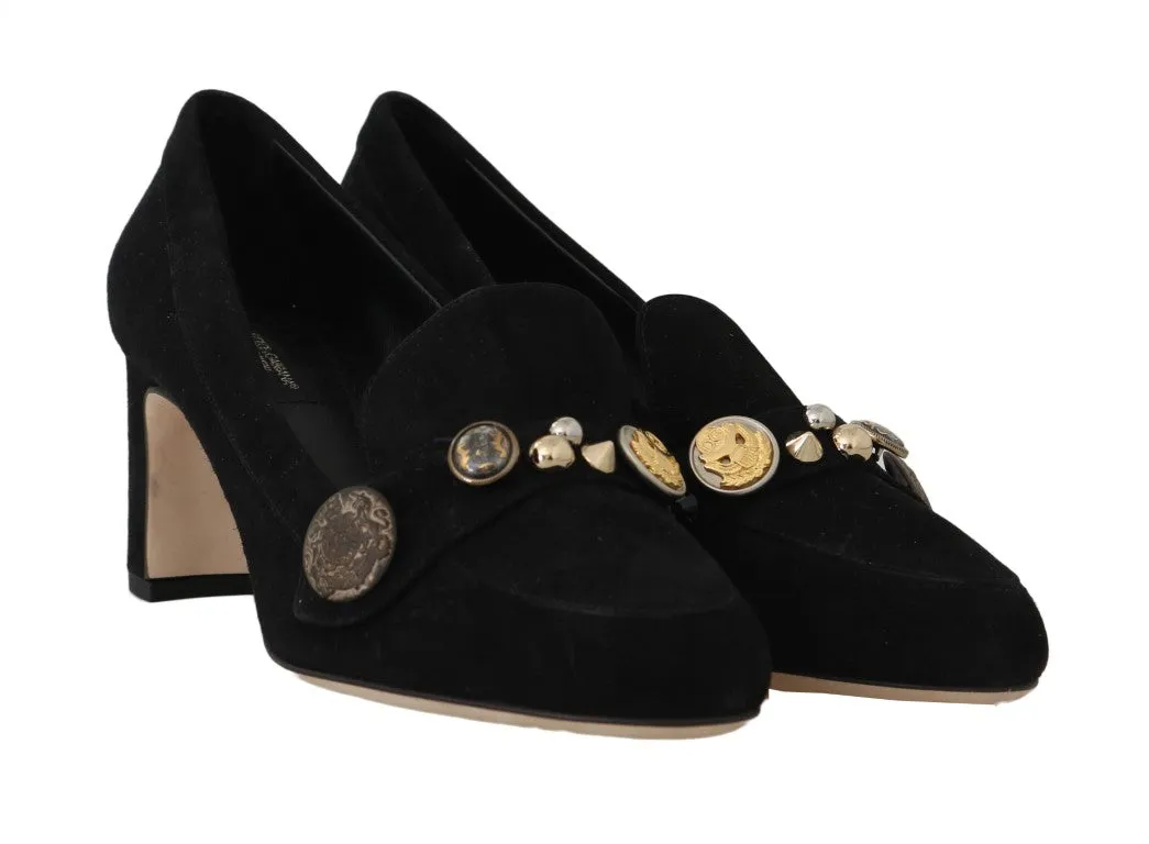 Black Suede Leather Pumps Studded Shoes
