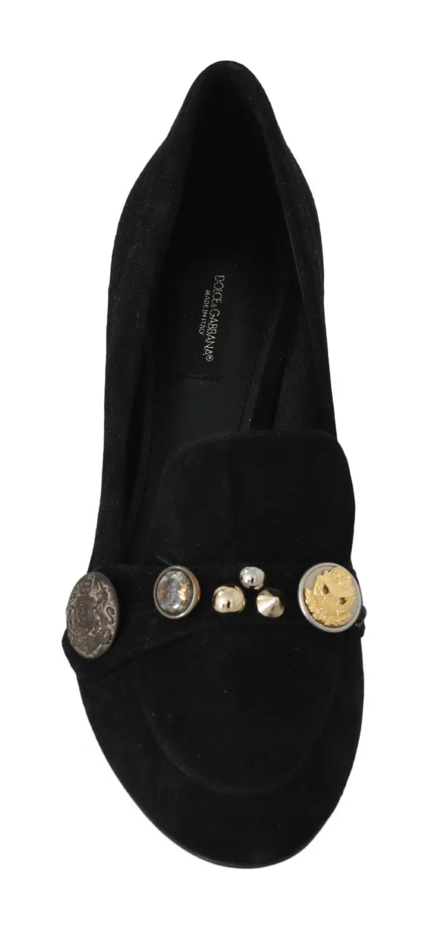 Black Suede Leather Pumps Studded Shoes