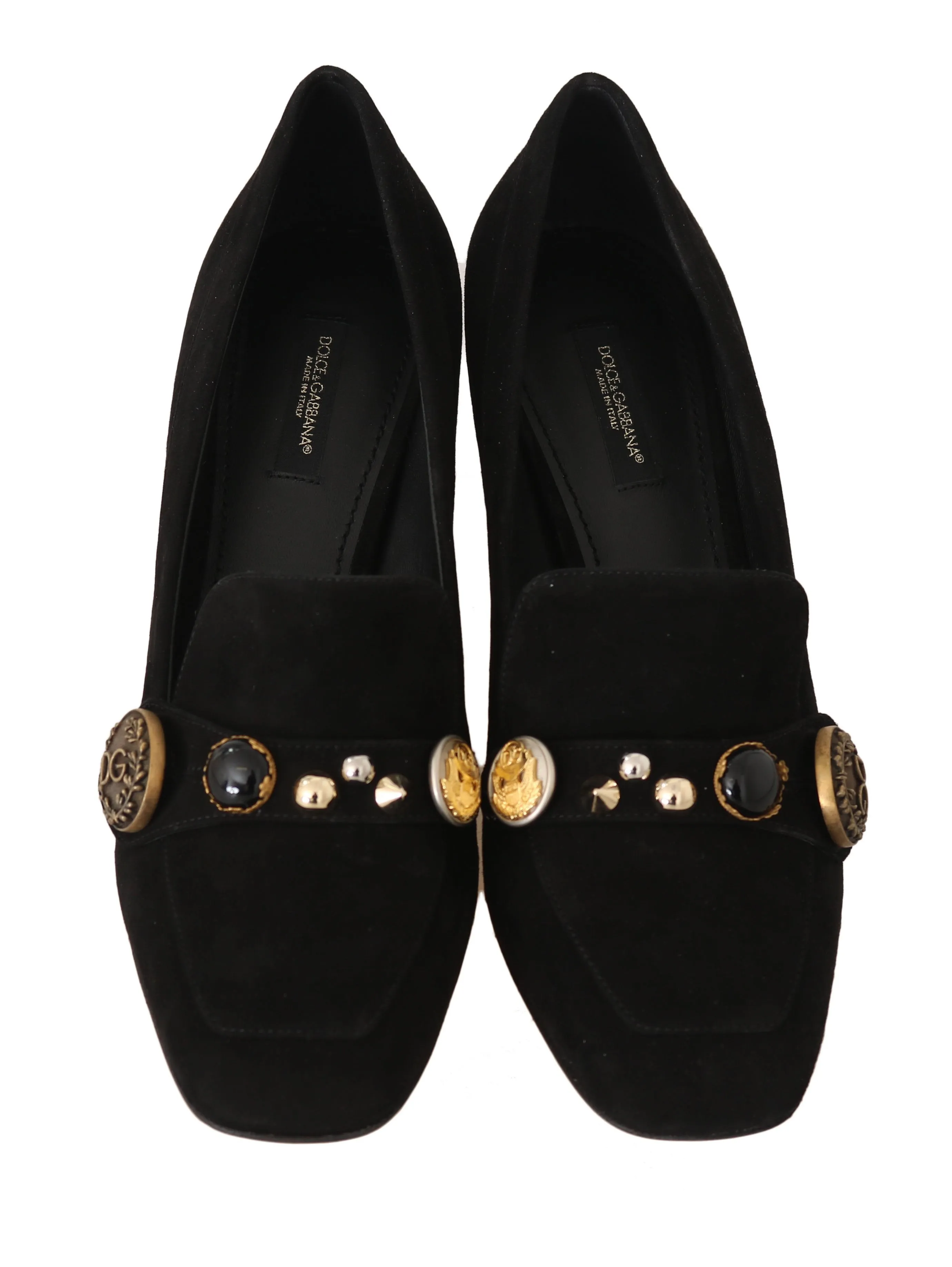 Black Suede Leather Pumps Studded