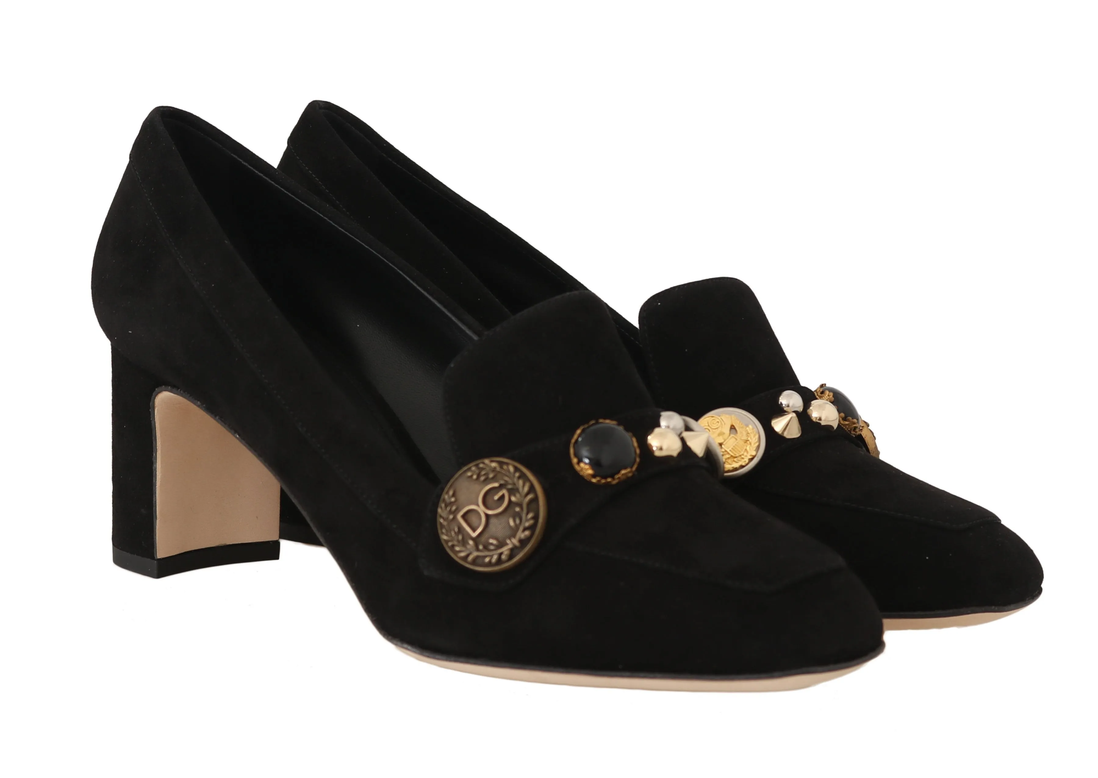 Black Suede Leather Pumps Studded