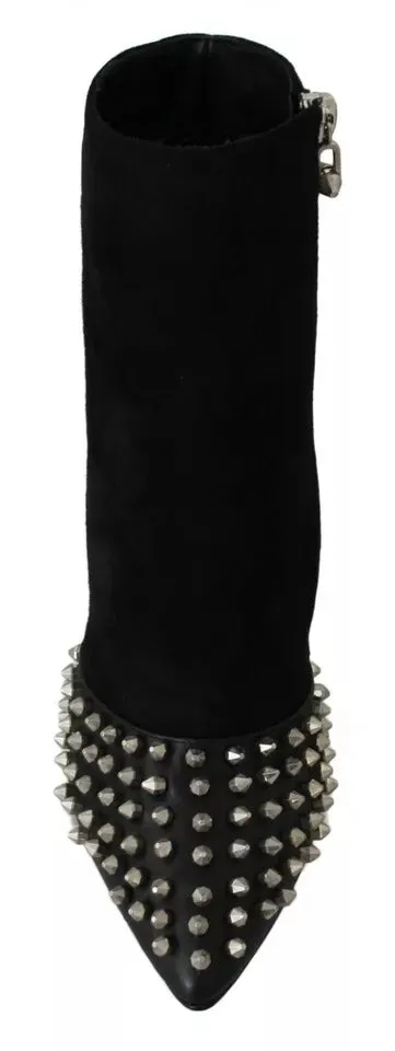 Black Suede Studded Heels Ankle Boots Shoes