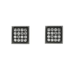 Blackened 18k Gold Diamond Earrings Cuadrado