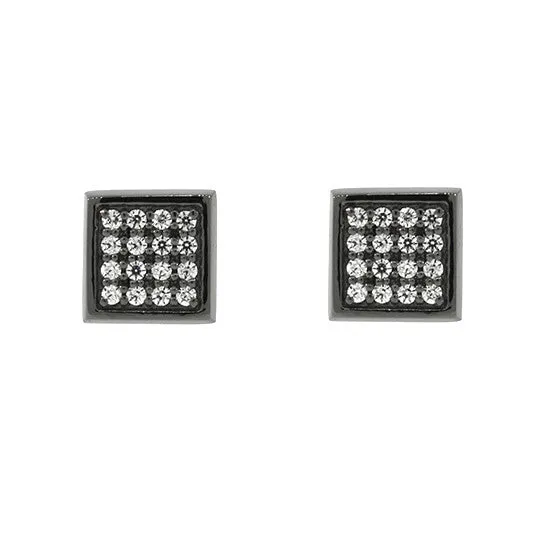 Blackened 18k Gold Diamond Earrings Cuadrado