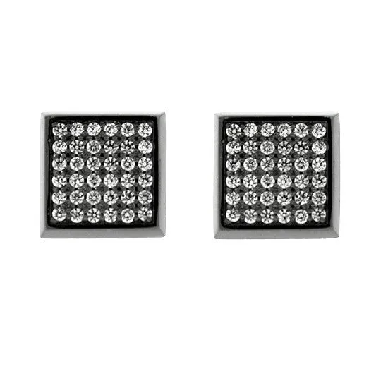 Blackened 18k White Gold Diamond Earrings Large Cuadrado