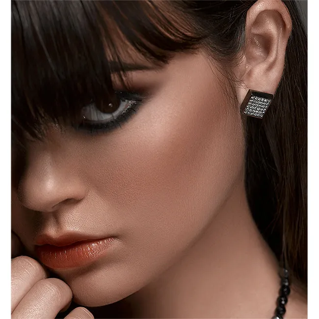Blackened 18k White Gold Diamond Earrings Large Cuadrado