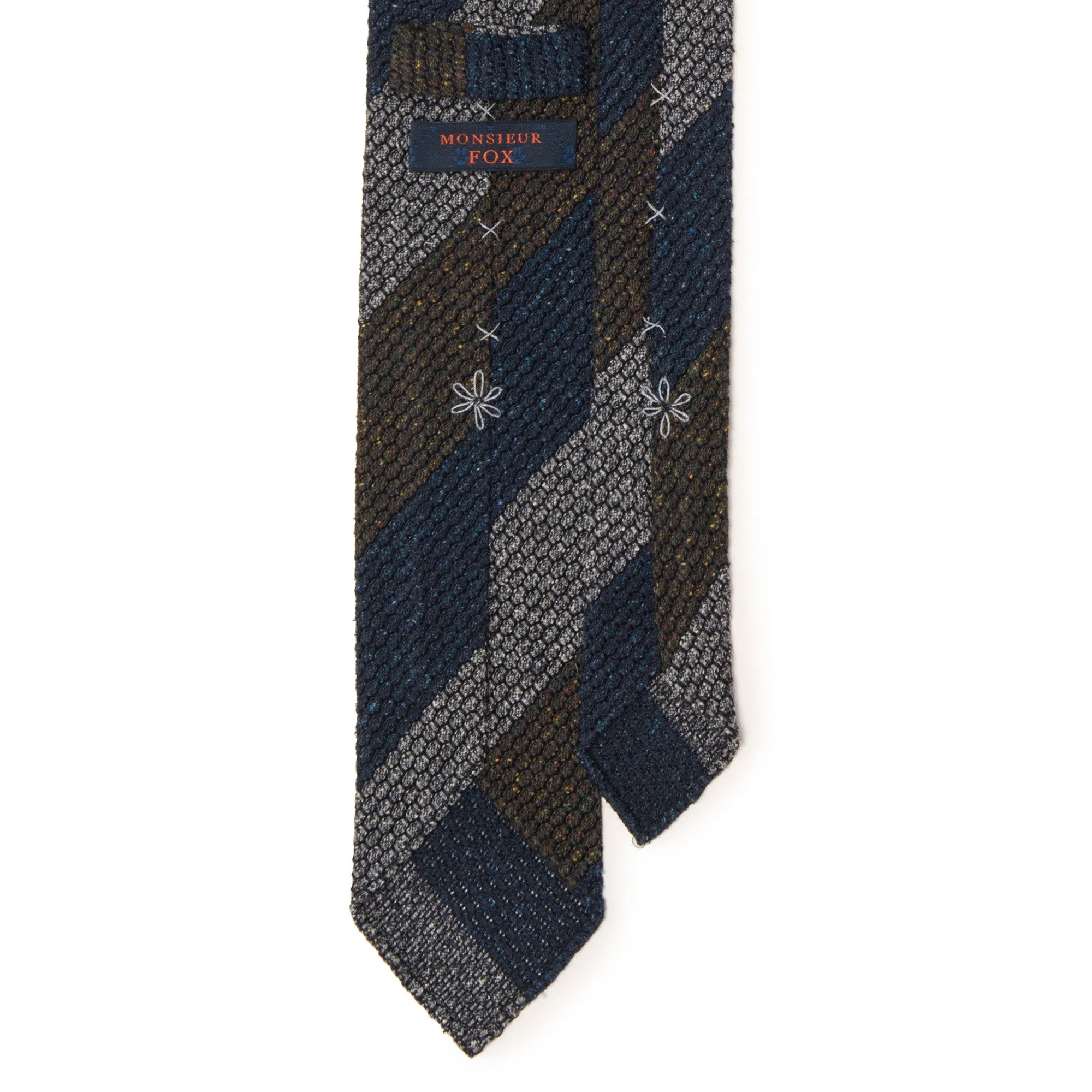 Block Stripe Grenadine Tie - Flecked Blue, Green and Grey