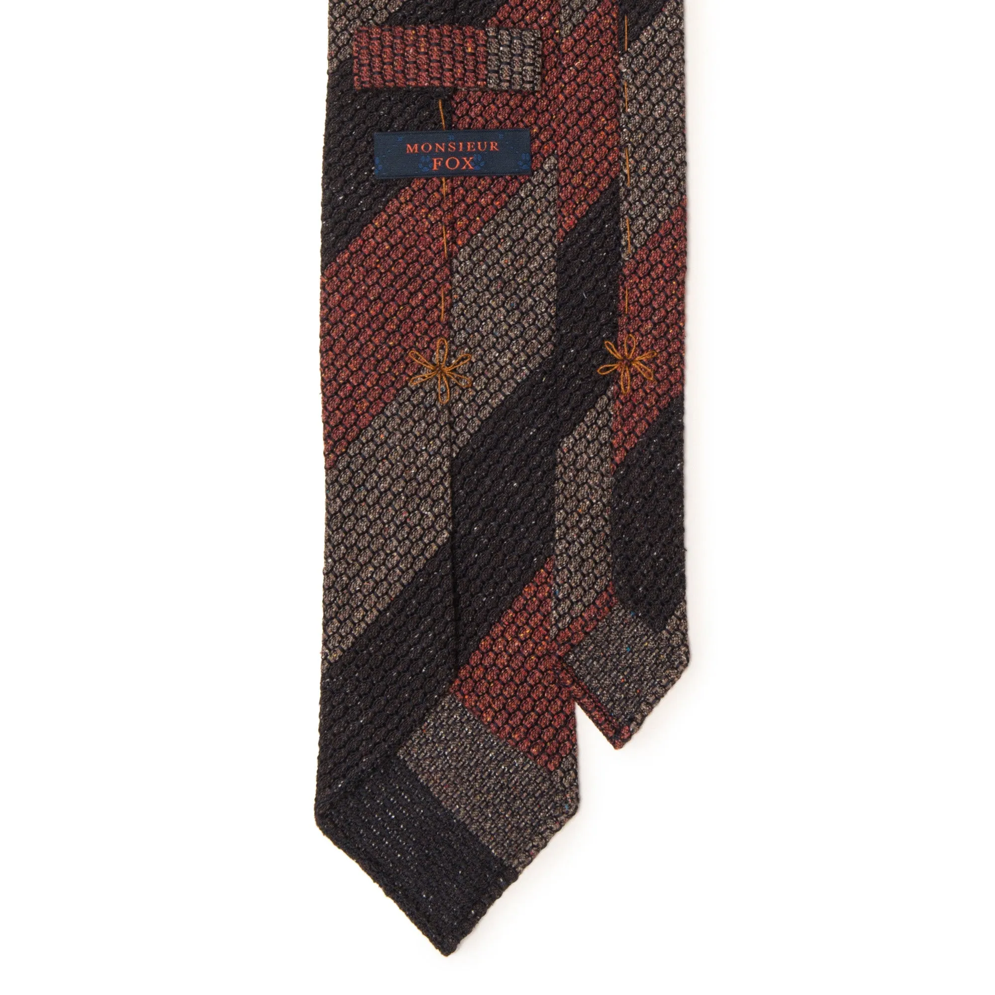 Block Stripe Grenadine Tie - Red, Brown & Grey