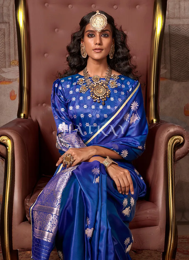 Blue Golden Handloom Silk Saree