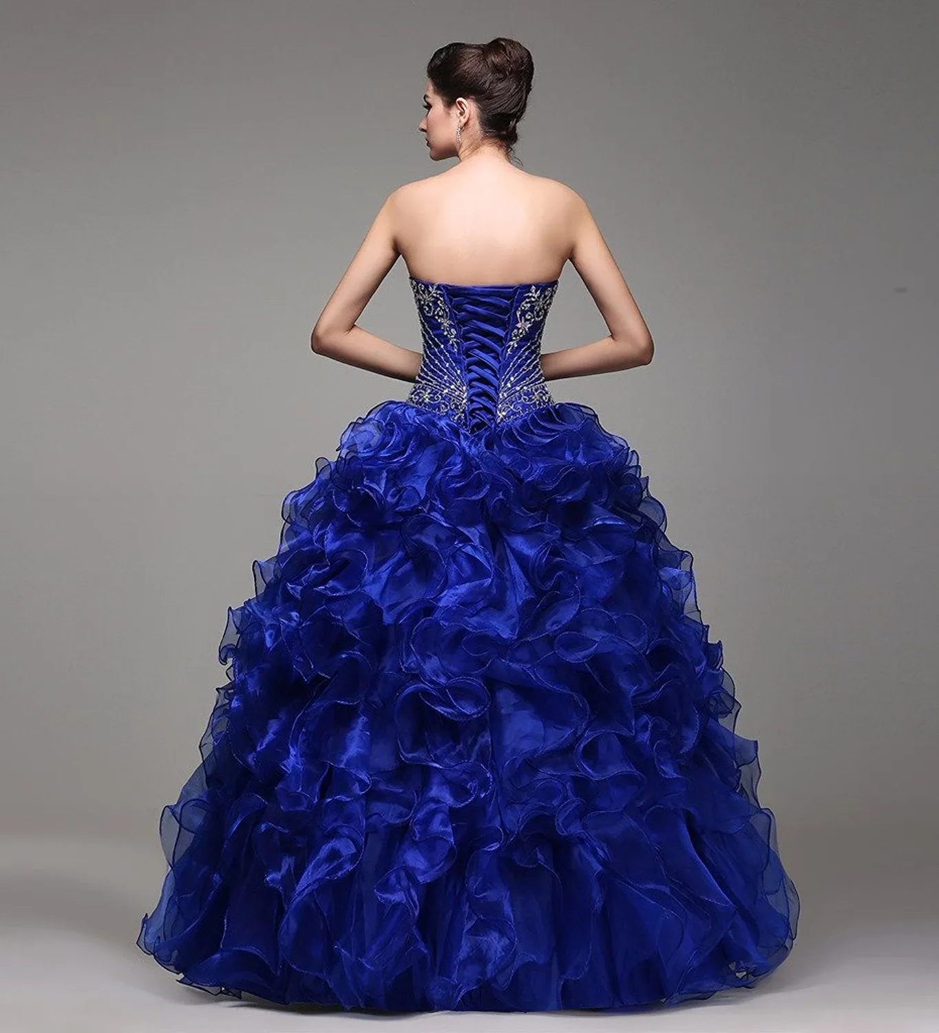 Blue Lace Up Pageant Quinceanera Dress