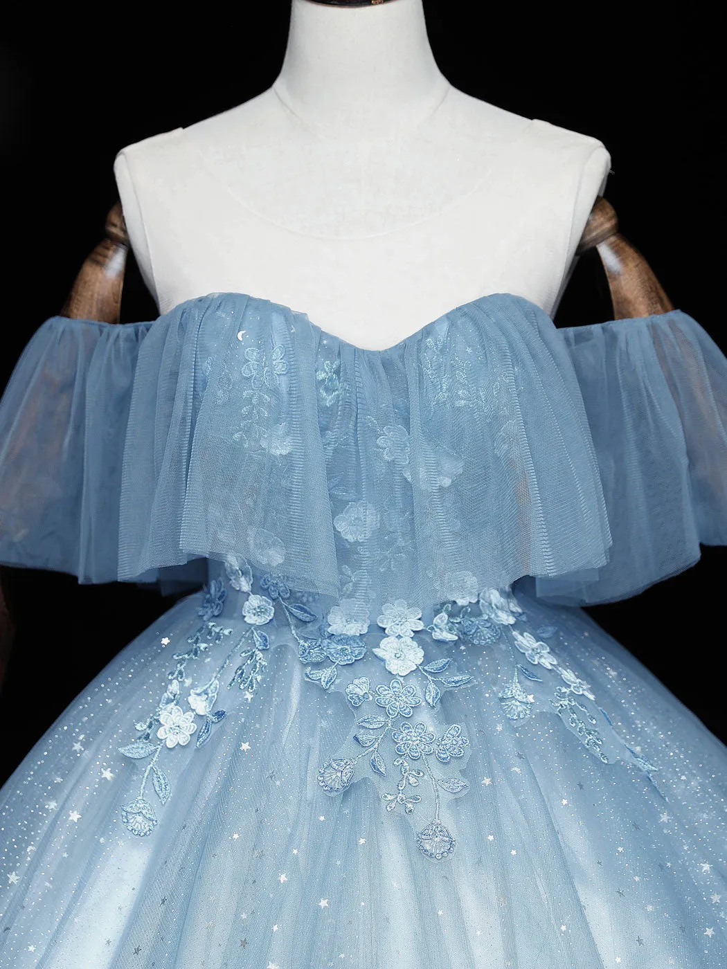 Blue sweetheart neck tulle long prom dress blue sweet 16 dress