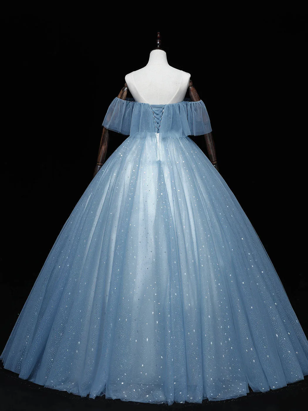 Blue sweetheart neck tulle long prom dress blue sweet 16 dress
