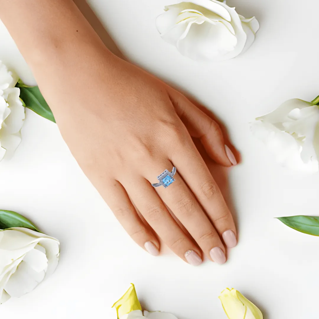 Blue Topaz Chunky Halo Ring