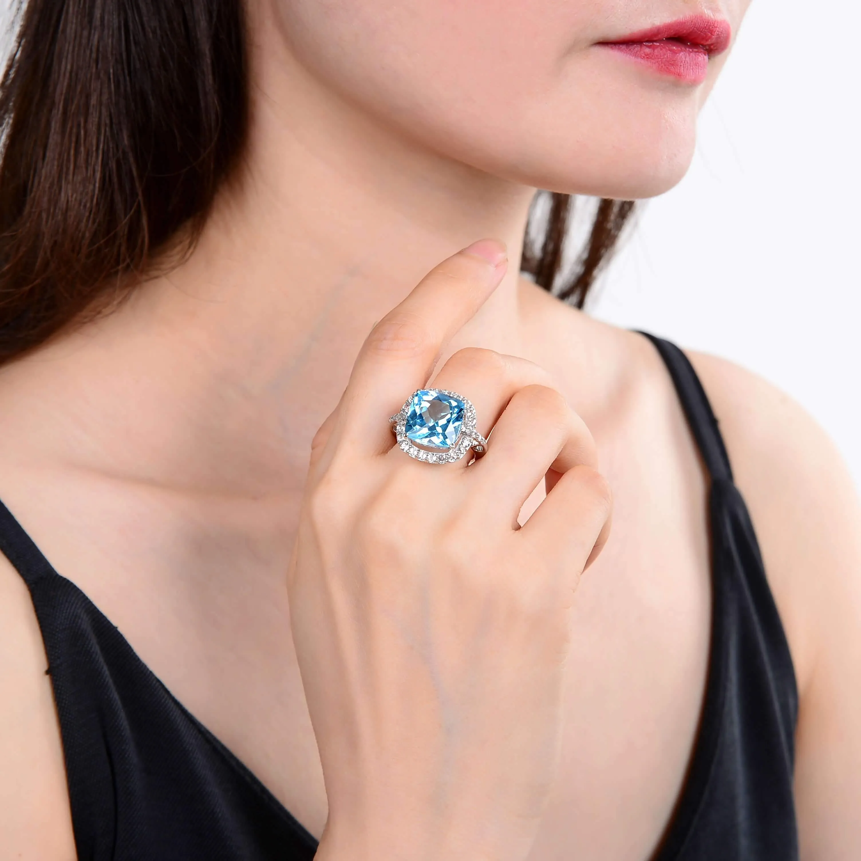 Blue Topaz Cushion Statement Ring