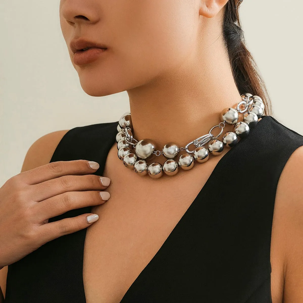 Bohemia Chunky Layered Pearl Chain Choker Necklace Set