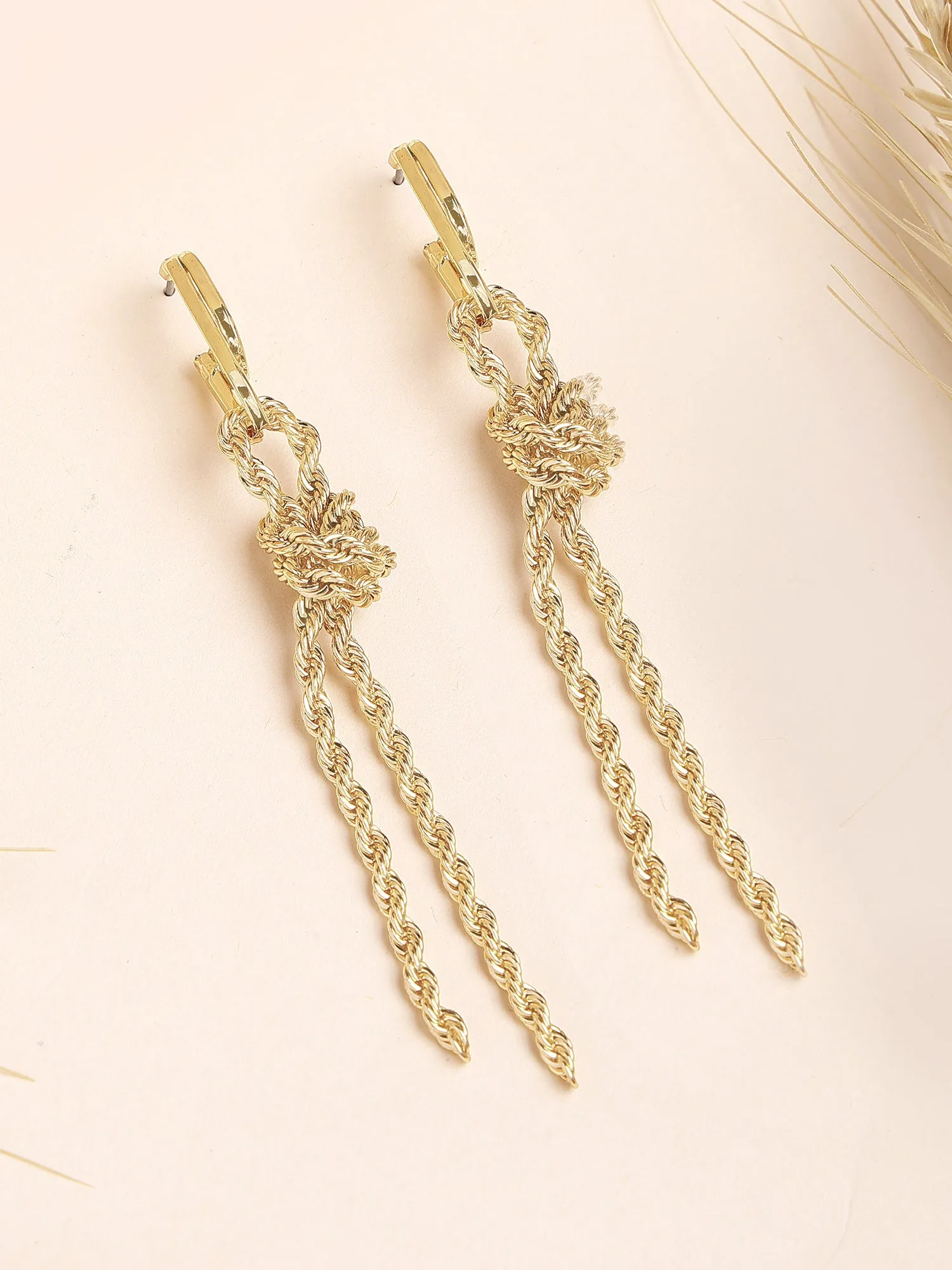 Bohey by KARATCART Gold Plated Chain Design Drop Earrings for Women