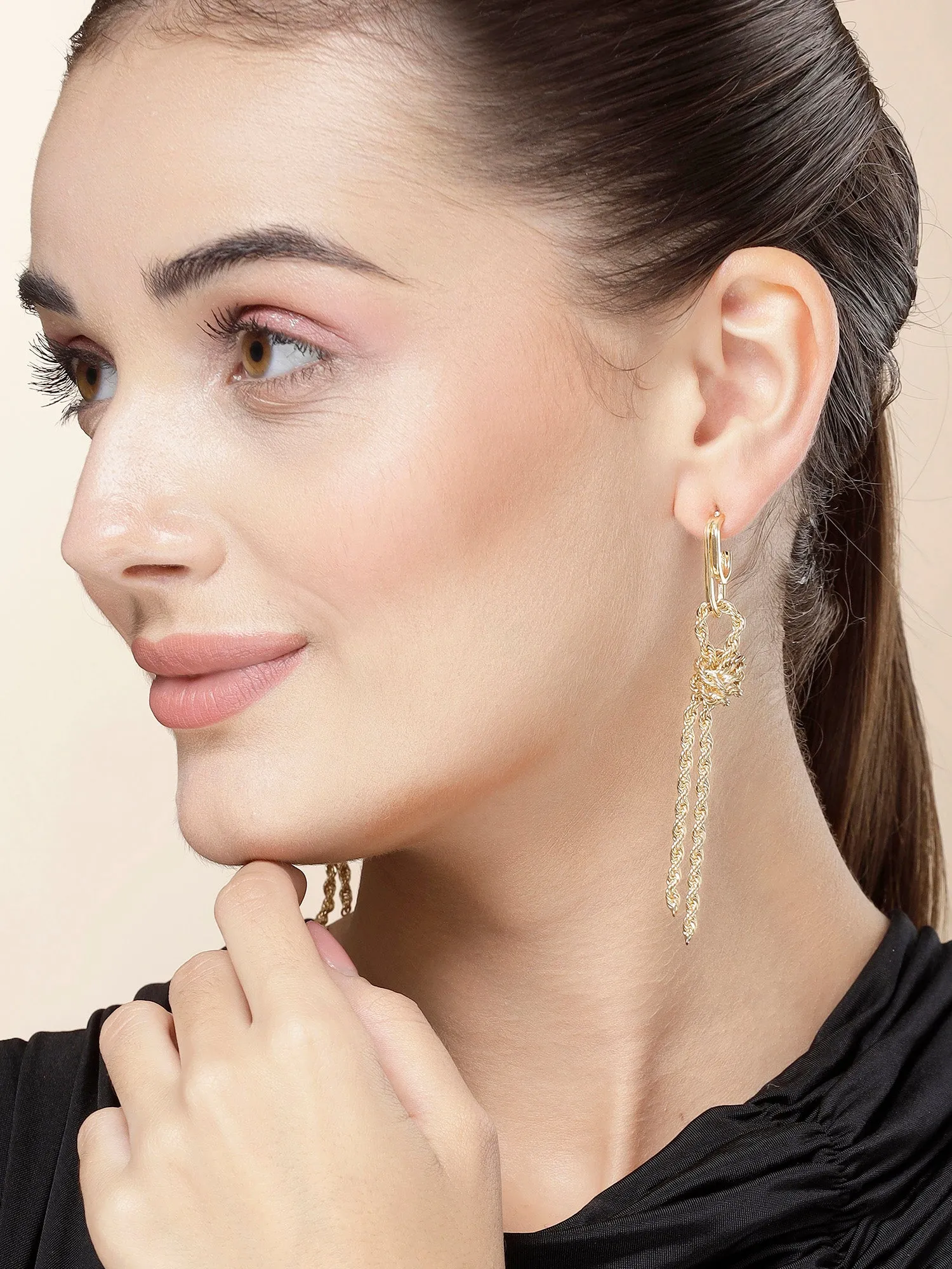 Bohey by KARATCART Gold Plated Chain Design Drop Earrings for Women