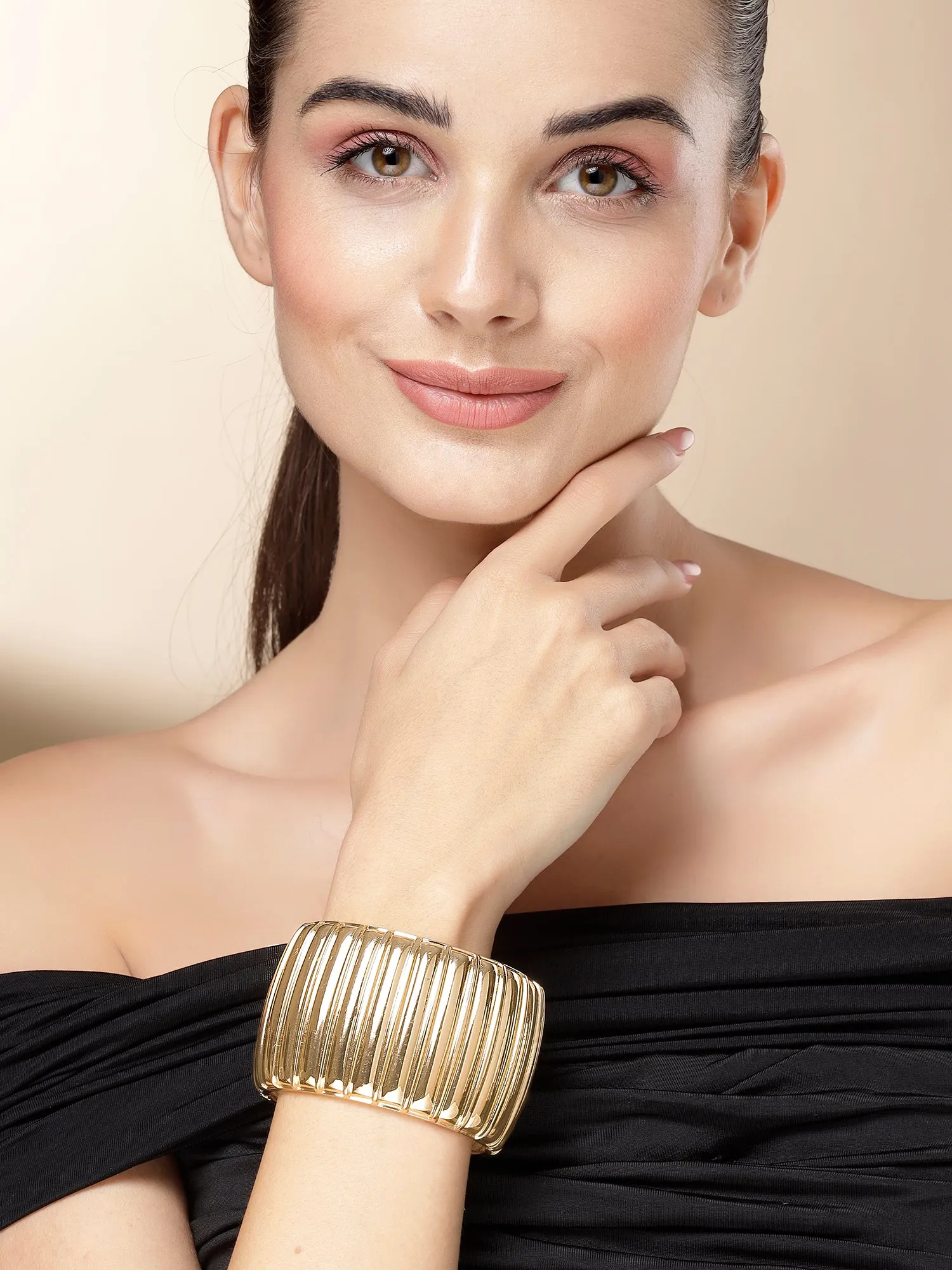 Bohey by KARATCART Gold Plated Designer Kada Bracelet for Women