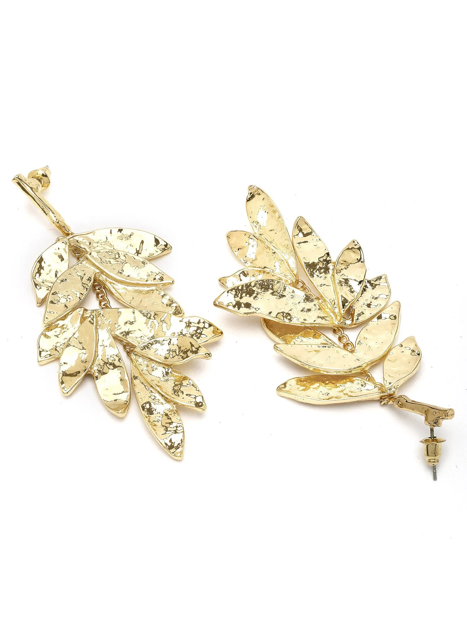 Bohey by KARATCART Gold Plated Hammered Leaf Design Drop Earrings for Women