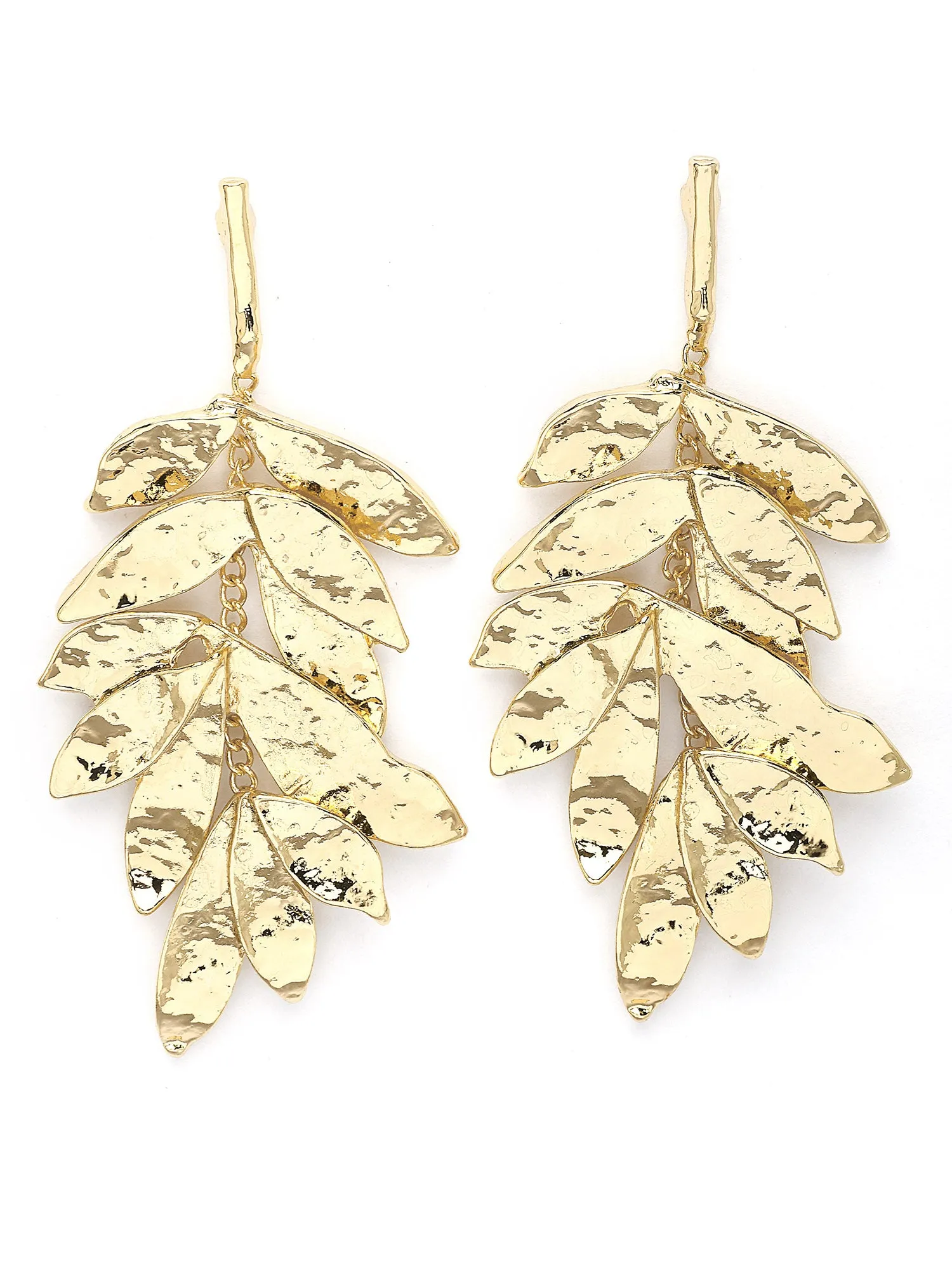 Bohey by KARATCART Gold Plated Hammered Leaf Design Drop Earrings for Women