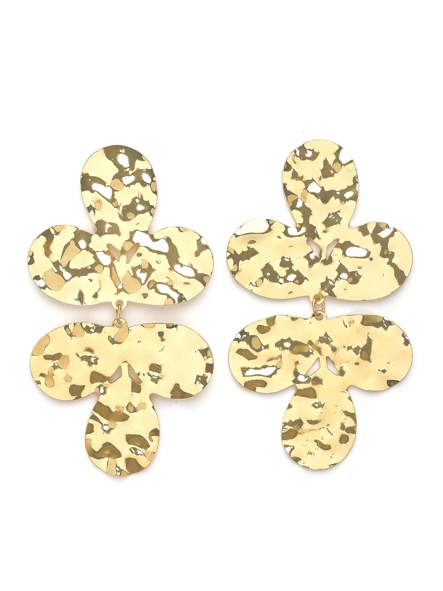 Bohey by KARATCART Gold Plated Hammered Leaf Design Drop Earrings for Women