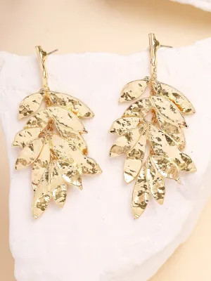 Bohey by KARATCART Gold Plated Hammered Leaf Design Drop Earrings for Women