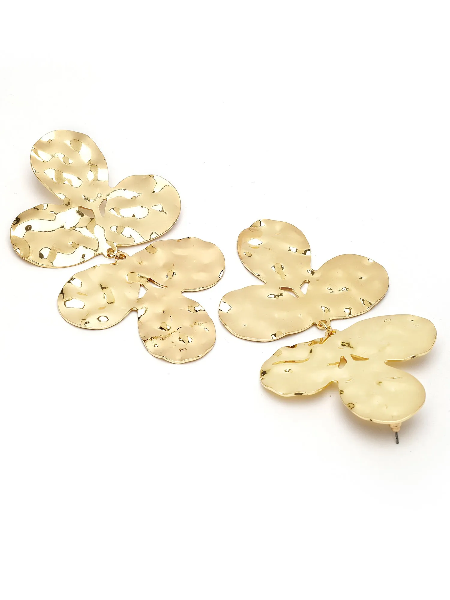 Bohey by KARATCART Gold Plated Hammered Leaf Design Drop Earrings for Women