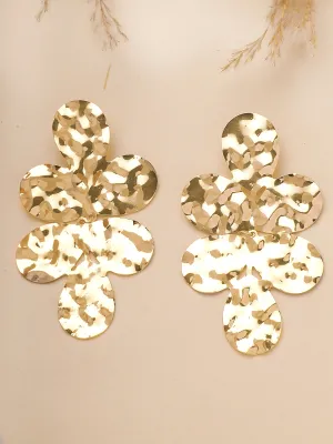 Bohey by KARATCART Gold Plated Hammered Leaf Design Drop Earrings for Women