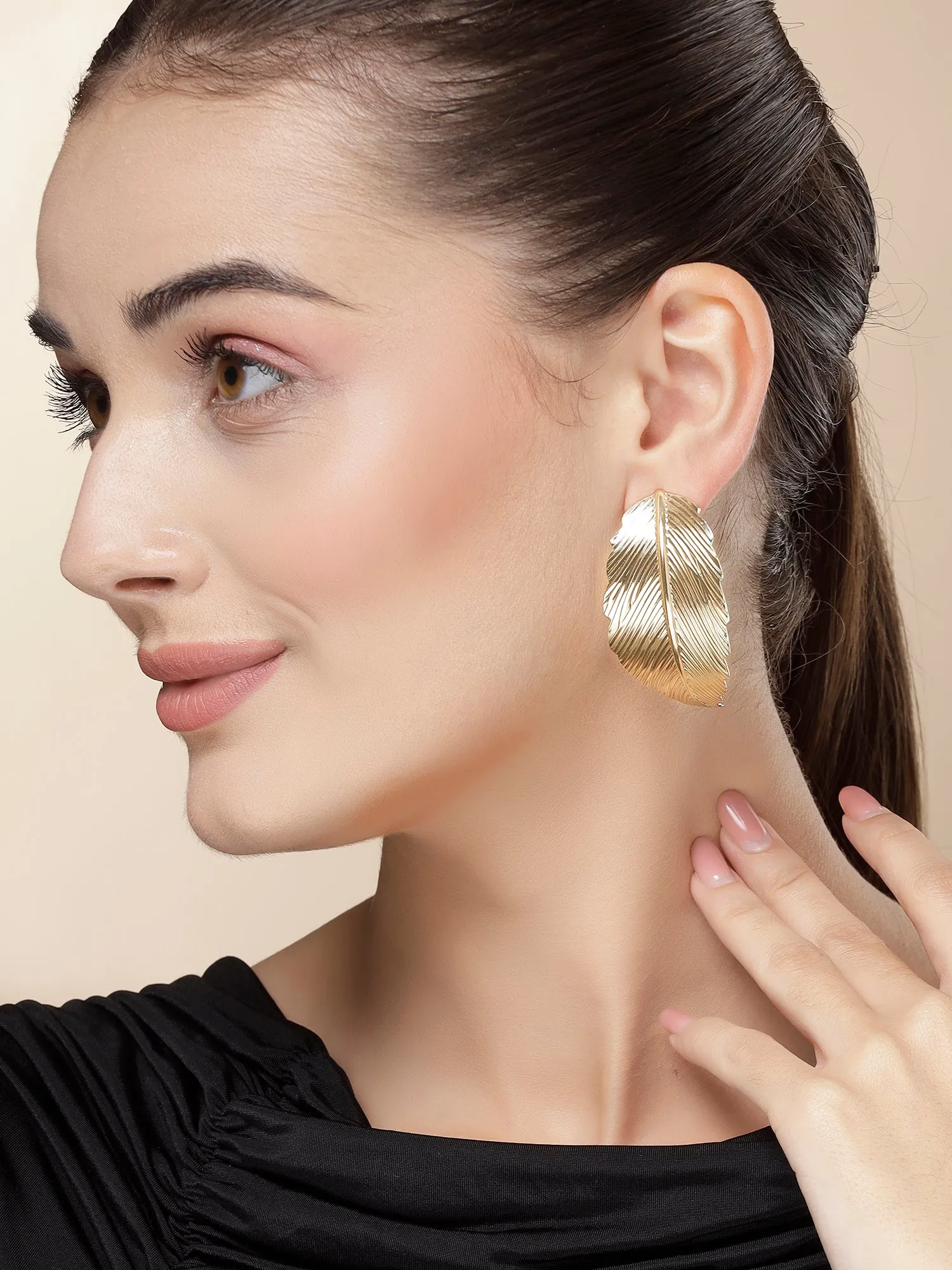 Bohey by KARATCART Gold Plated Leaf Design Drop Earrings for Women