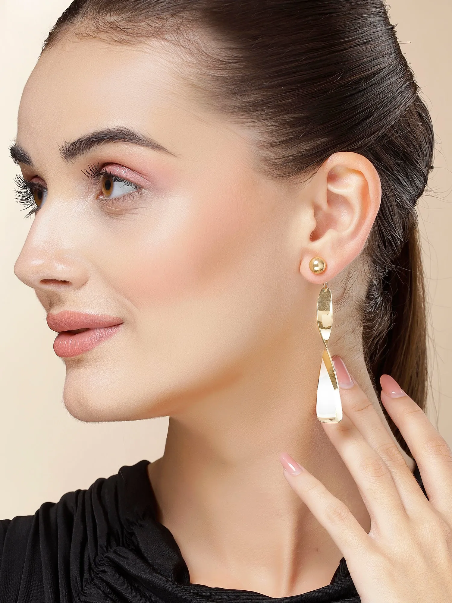 Bohey by KARATCART Gold Plated Twisted Drop Earrings for Women