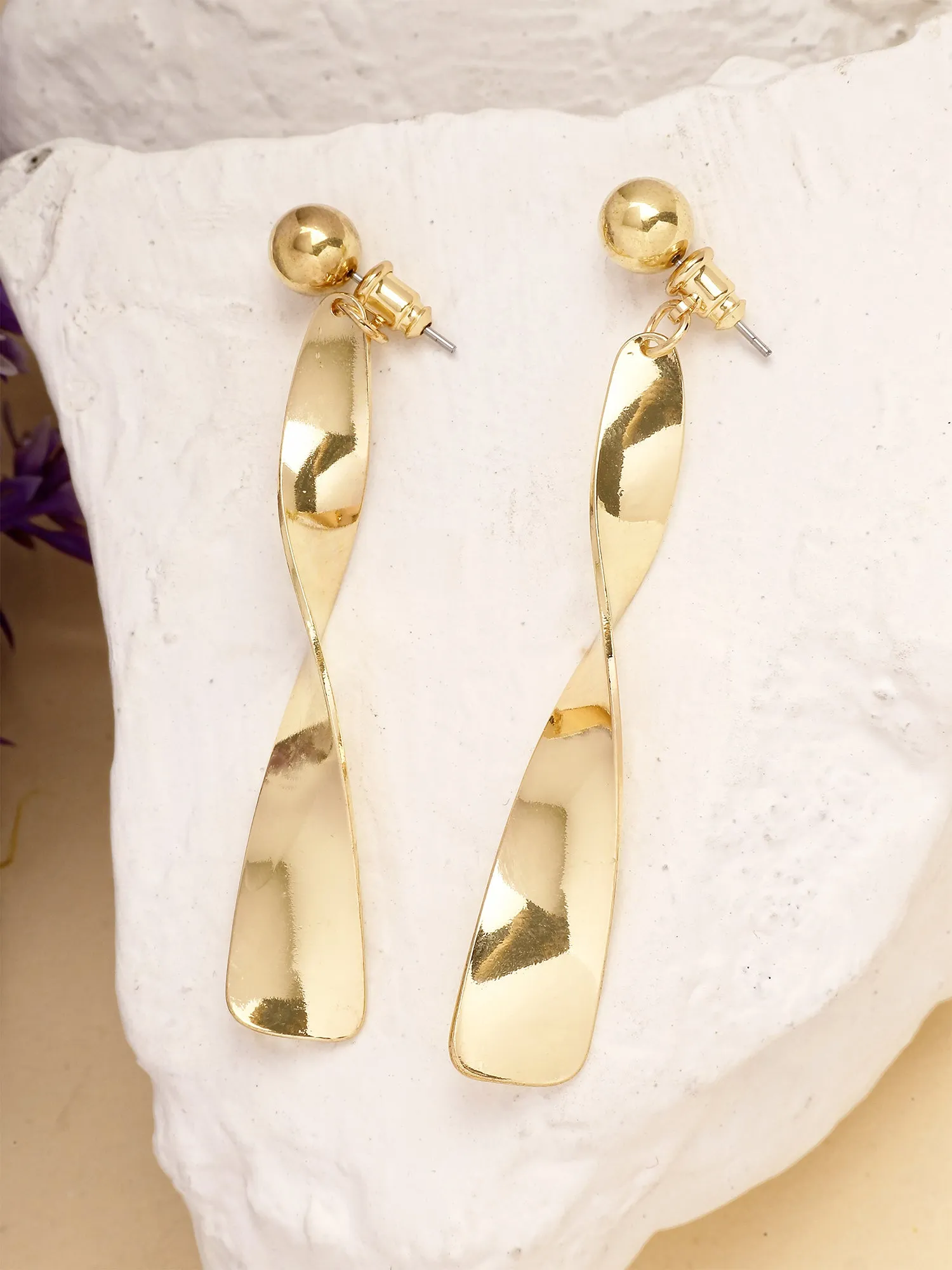 Bohey by KARATCART Gold Plated Twisted Drop Earrings for Women