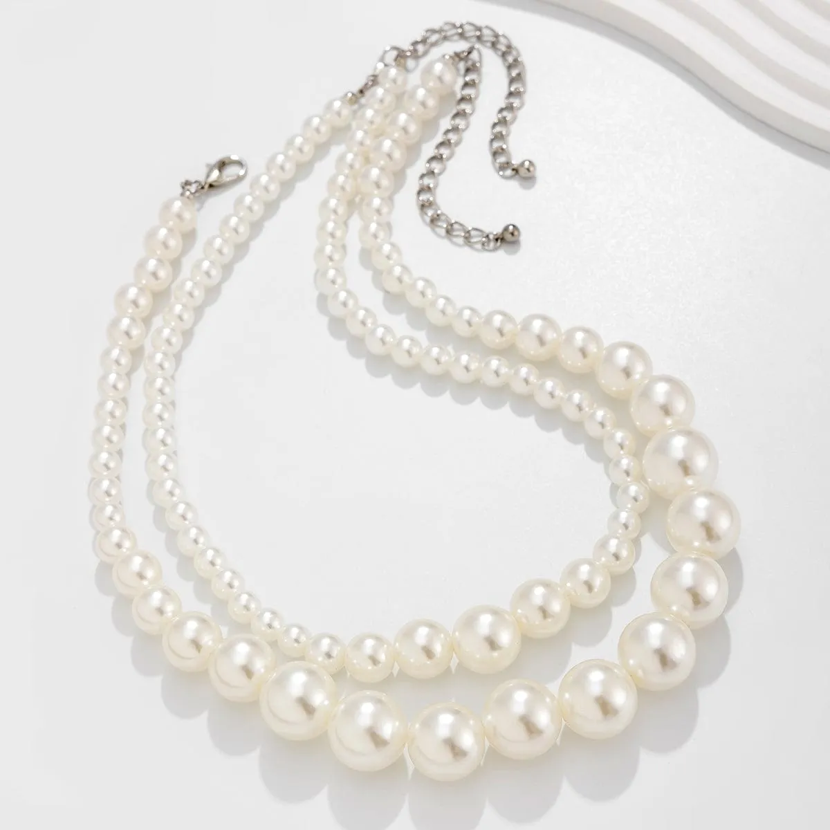 Boho Chunky 2 Pieces Pearl Chain Necklace Set
