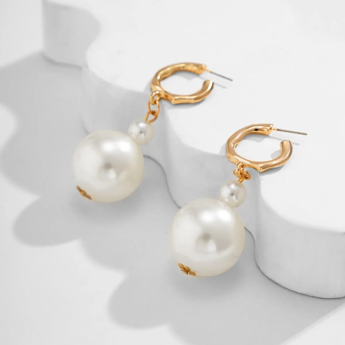 Boho Chunky Pearl Huggie Hoop Dangle Earrings