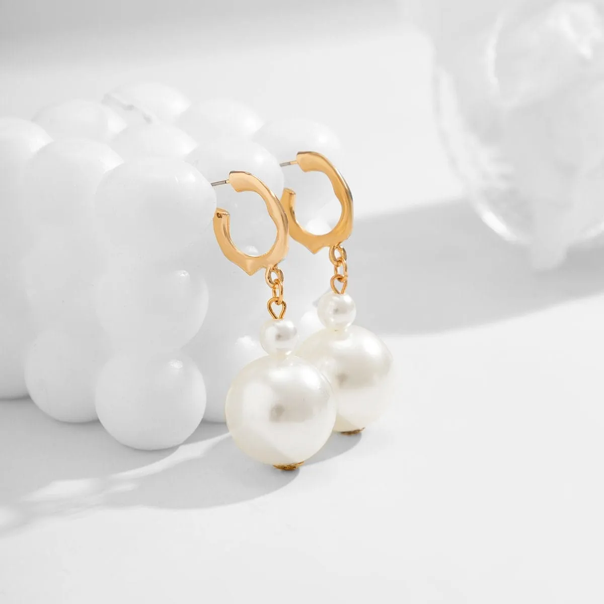 Boho Chunky Pearl Huggie Hoop Dangle Earrings