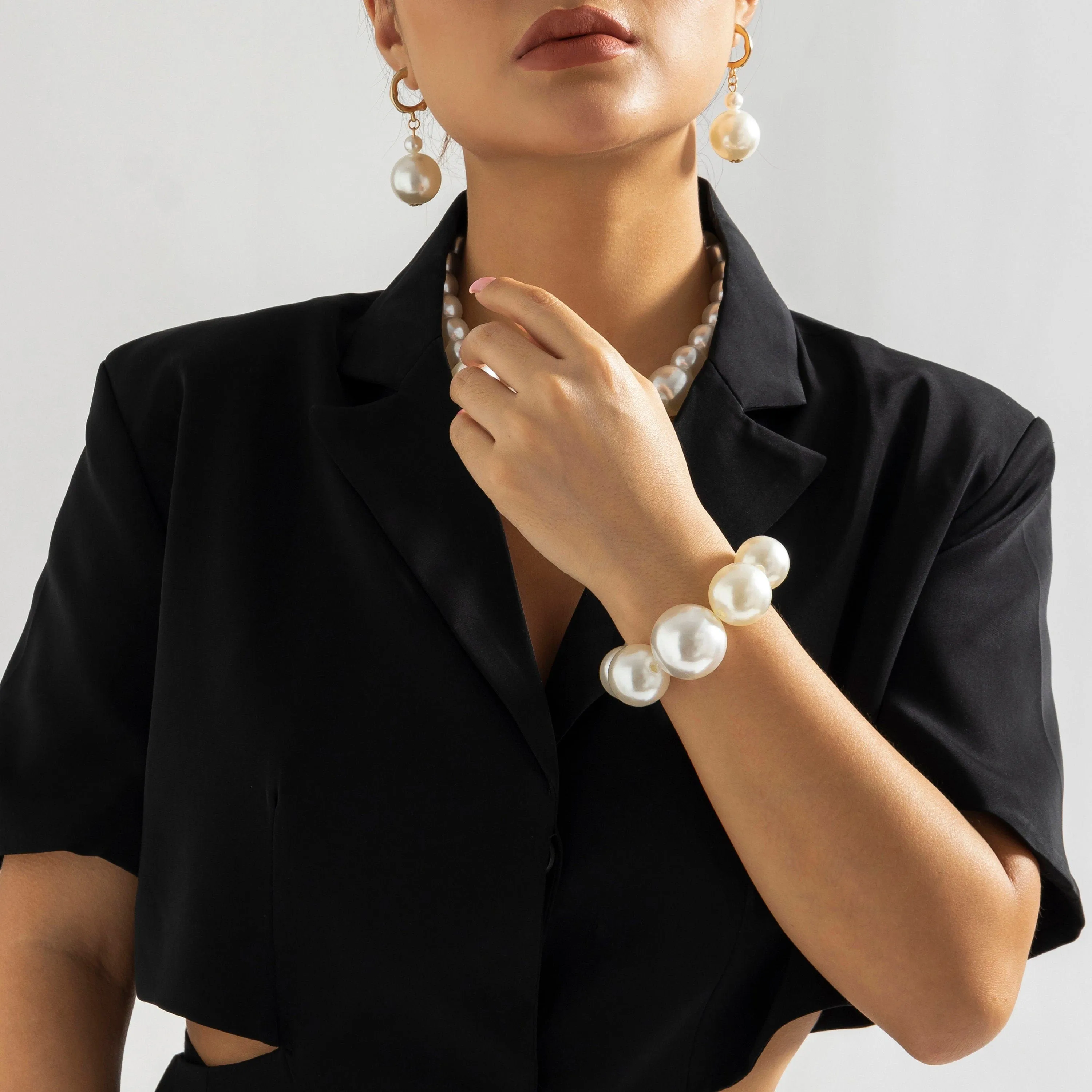 Boho Chunky Pearl Huggie Hoop Dangle Earrings