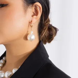 Boho Chunky Pearl Huggie Hoop Dangle Earrings