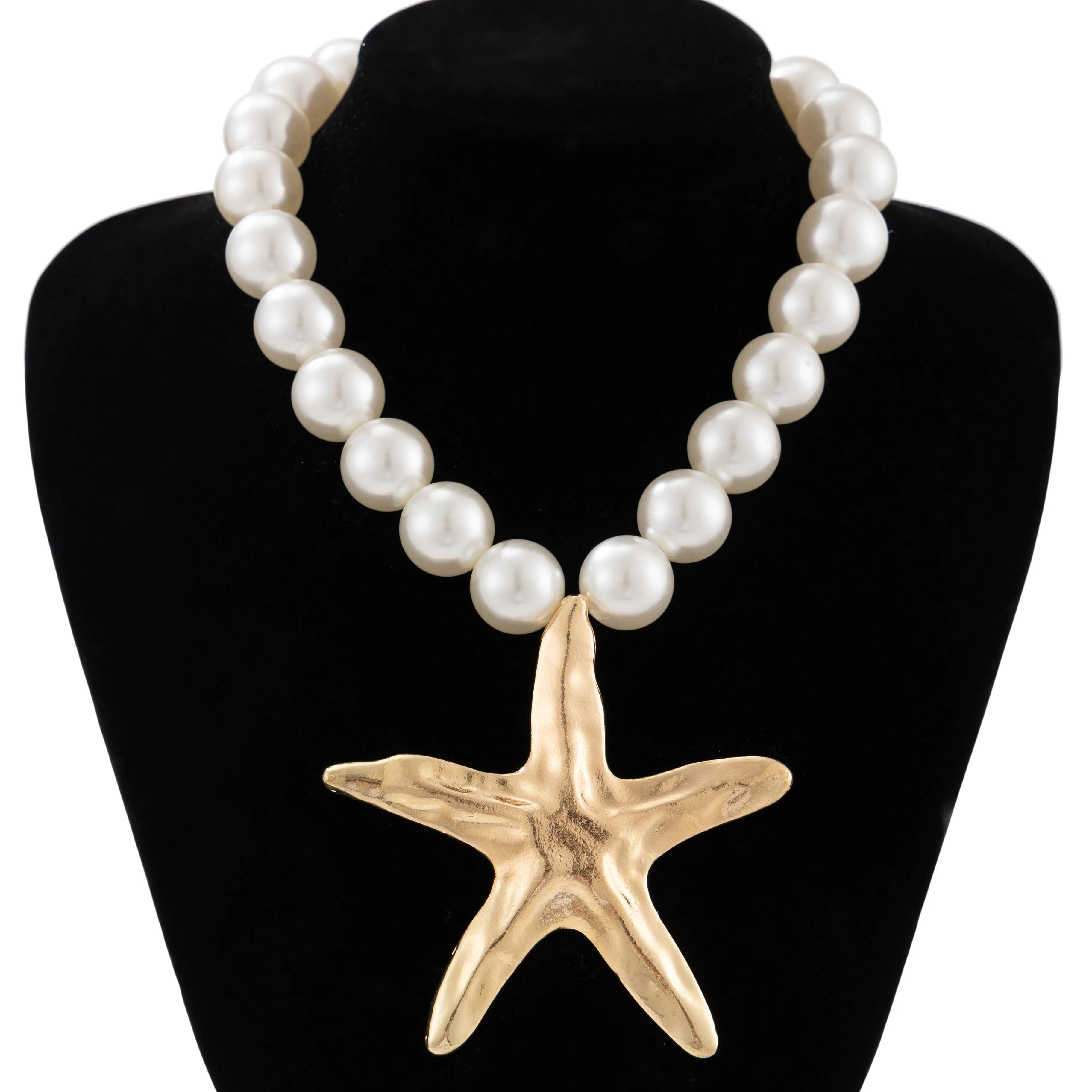 Boho Chunky Starfish Pendant Pearl Chain Necklace